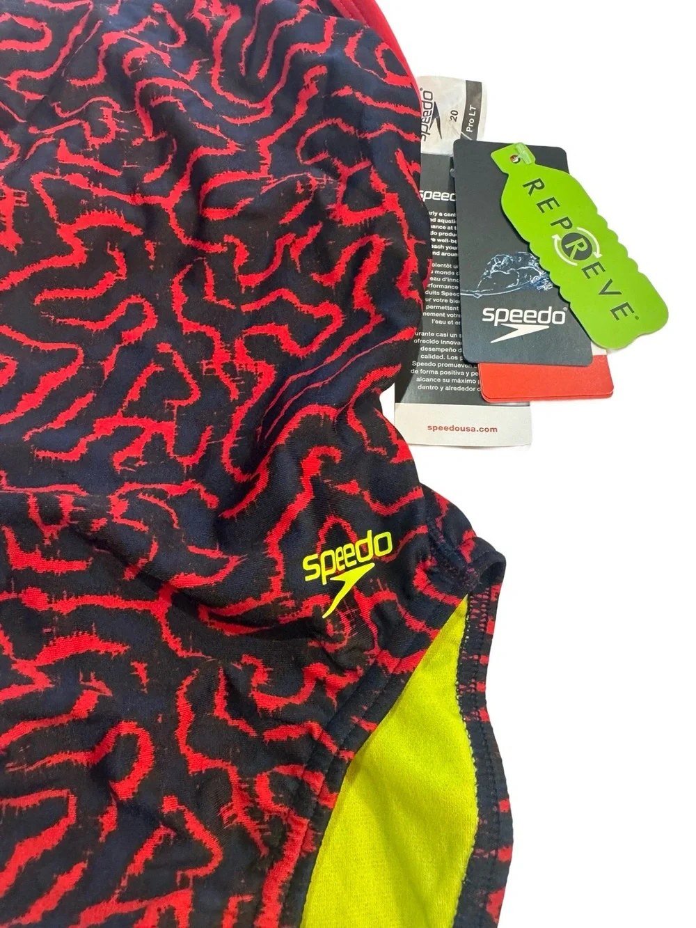 Speedo Black & Red Patterned Girls' One-Piece Swimsuit with Lime Lining